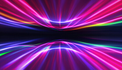 Abstract futuristic background with pink blue neon lines glowing in ultraviolet light, and bokeh lights.