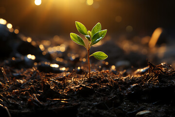 Young Plant Growing In Sunlight - obrazy, fototapety, plakaty