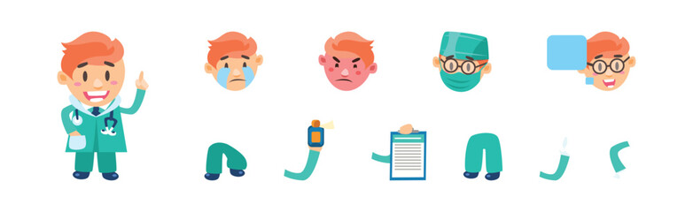 Doctor and Physician Character Comic Element Vector Set