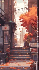 Street in the city. AI generated art illustration.
