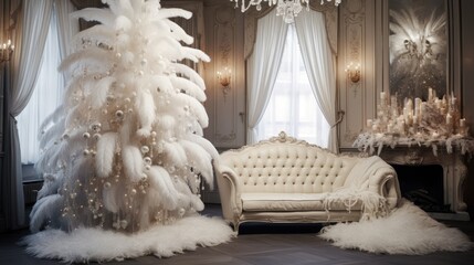 Fototapeta na wymiar room decorated for Christmas in white