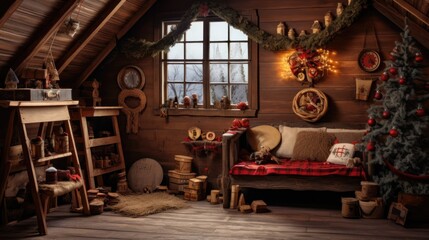 Obraz na płótnie Canvas room decorated for christmas in rustic style