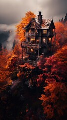 House in the forest. AI generated art illustration.