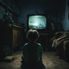 lonely abandoned child watching TV