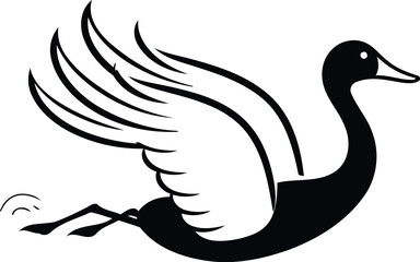 Fototapeta premium Flying swan icon isolated on white background. Black and white vector illustration.