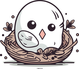 Obraz premium Cute bird in the nest. Vector illustration on white background.