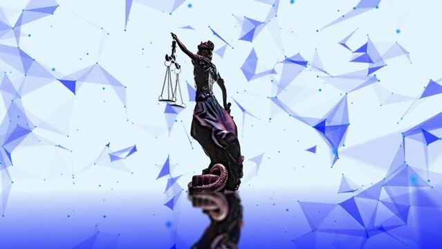Statue of justice, Law concept, Temida - Themis. plexus particles around the statue, 4k.
