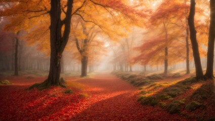 Fototapeta premium Forest Stream with Fallen Leaves in the Fall. Generative AI