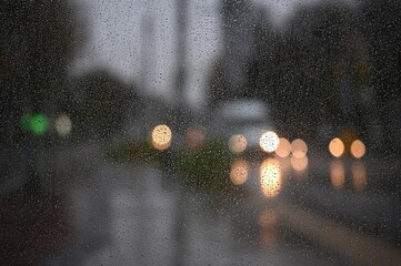 evening city rain effect of blurred lights