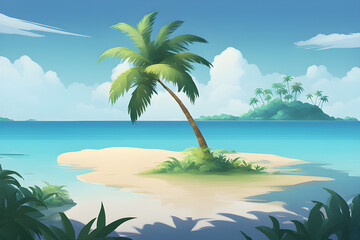 Aussicht vom Strand in den Ozean unter Palmen . KI Generated