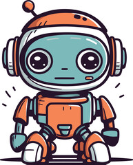 Fototapeta premium Cute cartoon robot. Vector illustration isolated on a white background.