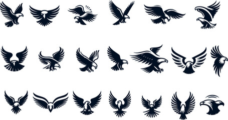 set of black eagle vector - obrazy, fototapety, plakaty