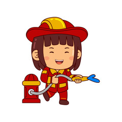 cute firefighter girl cartoon character vector illustration