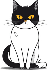 Black and white cat isolated on a white background. Vector illustration.