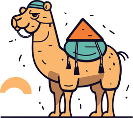 Obraz premium Cute camel. Vector illustration in flat linear style. Cute camel.