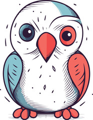 Fototapeta premium Cute cartoon parrot. Hand drawn vector illustration on white background.