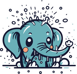 Vector illustration of cute elephant in cartoon style. Isolated on white background.