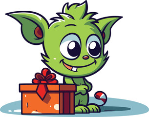 Fototapeta premium Cartoon monster with gift box. Cute cartoon monster. Vector illustration.
