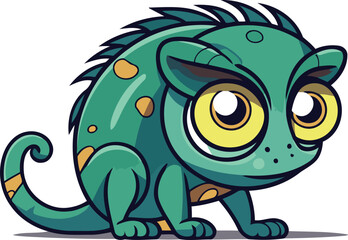 Cute cartoon chameleon with big eyes. Vector illustration.