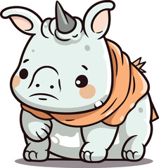 Cute rhinoceros with orange scarf. Vector illustration.