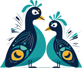 Obraz premium Vector illustration of two peacocks on a white background. Flat style.