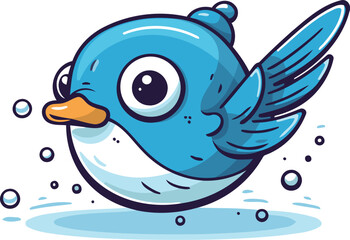 Obraz premium Cute blue bird with wings. Cartoon vector illustration isolated on white background.