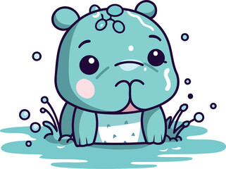 Obraz na płótnie Canvas Cute cartoon hippopotamus in the water. Vector illustration.