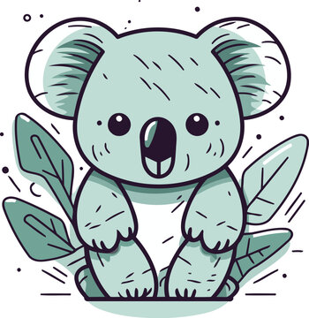 recommend clip art: Cute koala sitting on the green leaves. Vector illustration.
