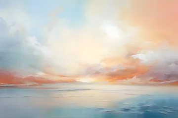 Fotobehang Ethereal Horizon Serenity, abstract landscape art, painting background, wallpaper, generative ai © Niko