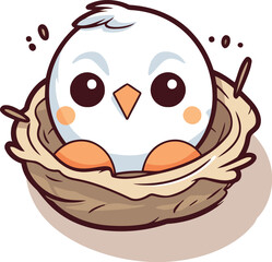 Illustration of a Cute Little Bird in a Nest with Eggs