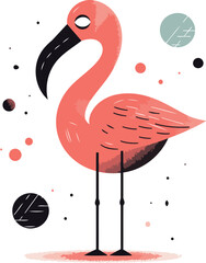 Flamingo. Hand drawn vector illustration in cartoon flat style.