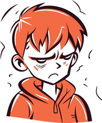 Angry boy with red hair. Vector illustration isolated on white background.