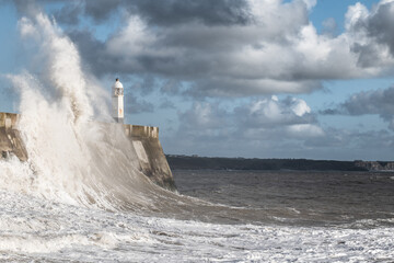 Fototapeta na wymiar Strong wind at UK seaside