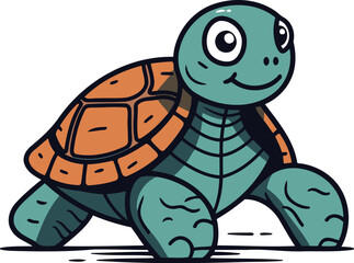 Cute cartoon turtle. Vector illustration. Isolated on white background.