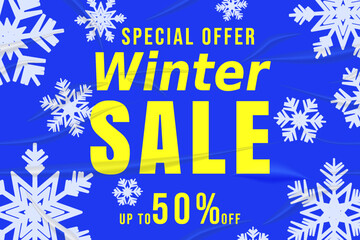 Banner Winter Sale template, snowflakes background