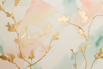 Gold leaf on softly washed background, Gold leaf background, Gold leaf wallpaper