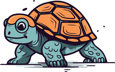 Vector illustration of a turtle isolated on a white background. Cartoon style.