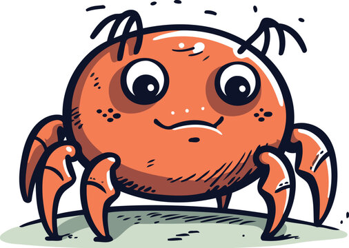 Funny cartoon crab. Vector illustration. Isolated on white background.