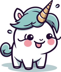 Cute Unicorn Cartoon Mascot Character Vector Illustration. Isolated on White Background