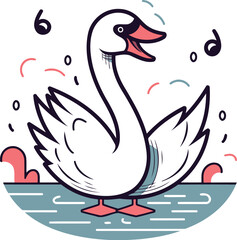 Vector illustration of a swan in a doodle style.