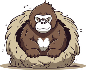 Gorilla in a nest. Vector illustration of a gorilla.