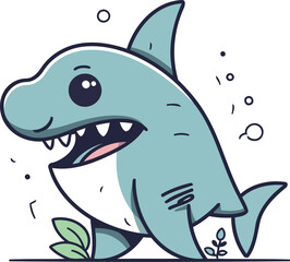 Cute cartoon shark. Vector illustration of a funny little shark.