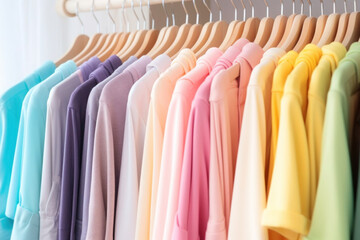 Fototapeta premium Wardrobe rack with colorful clothes on hangers