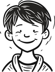 Smiling boy. Black and white vector illustration of a happy boy.