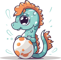 Obraz premium Cute cartoon seahorse with an egg. Vector illustration.