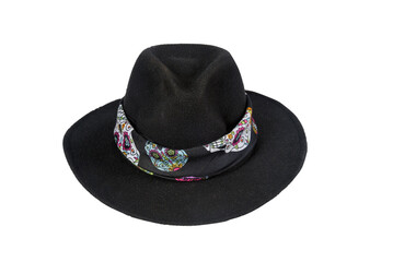 Panama hat style straw hat with black ribbon isolated on white background, straw hat for woman and man head protection image