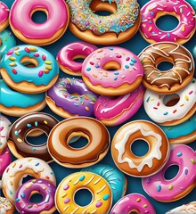 Colorful Donuts Comic style tasty 