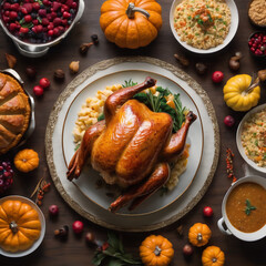 Thanksgiving Holidays. chicken with potatoes and vegetables with ai generated.