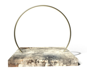 Square stone podium platform with textured parallelepiped for product presentation isolated on transparent background