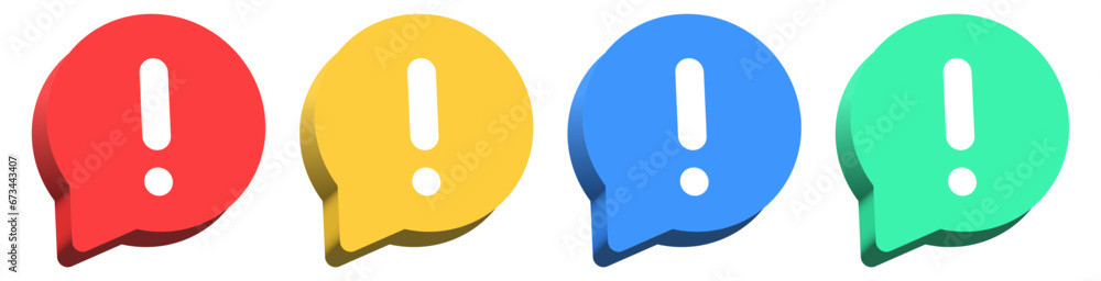 Aufkleber 3d information icon button. exclamation mark icon in modern 3d speech bubble shapes , red notificati